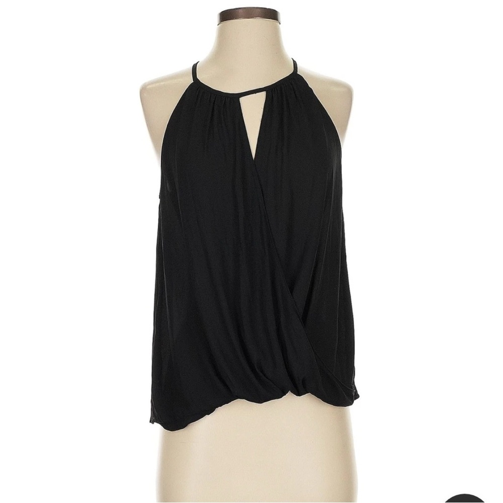 LUSH Black Chiffon Sleeveless Halter Swoop Crossover Front Regular Size L